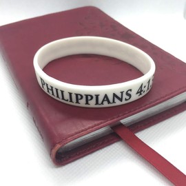Reminderband - Philippians 4:13 Silicone Bracelet for Women & Men – Reversible Bible Verse Wristband – Christian Rubber Bracelet Motivational Rubber Bracelets White Color, Large Size