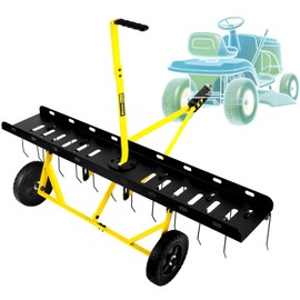 BlumeTrec 48 Inch Tow Behind Dethatcher, Pull Behind Lawn Dethatcher with 24 Spring Steel Tines, Grass Dethatcher, Removes Thatch, Riding Lawn Tractor for Large Lawns, Yard and Garden Care