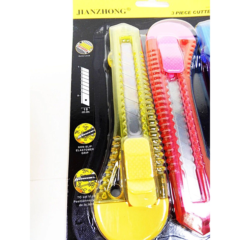 Jianzhong Snap-Off Blade Box Cutters Utility Razor Knife 3 pc.