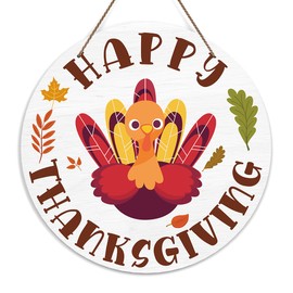 Autumn Welcome Door Sign, Happy Thanksgiving Wooden Round Decorative Wall Plaque, Home Sweet Home Welcome Sign for Front Door, Fall Turkey Farmhouse Porch Hanging Sign, Outdoor Thanksgiving Decor -43