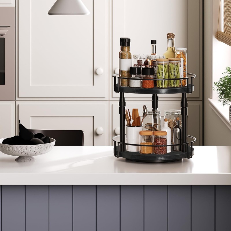 HOOBRO Lazy Susan Organizer Spice Rack, 2-Tier Height Adjustable Rotating