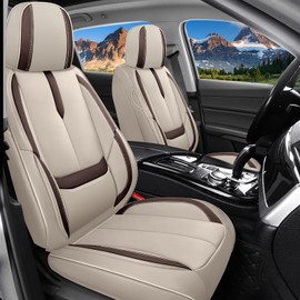 Front Seat Covers for Toyota 4Runner 2004-2025, PU Leather Car Seat Protector, Bucket Seat Covers, Waterproof Car Seat Cushions, Stylish Auto Interior Accessories Storage Pockets(Beige/Brown,2 Seat)