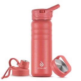 IDEUS Vacuum Insulated Water Bottle, Stainless Steel Double Wall Flask Metal Sports Canteen with Leak-Proof Screw Cap (Red, 24oz (710ml))