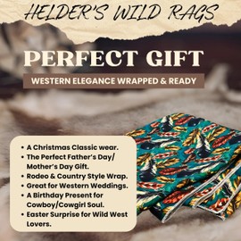 Helder Creek Co Wild Rag Silk Scarf 36'', Western Cowboy Bandana Square Silky Wild Rags,Teal Green Feathers Tibal Scarves for Men & Women