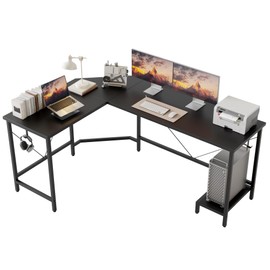 Mericonia Modern L-Shaped Computer Desk, 66" Corner Home Office Desk with Storage Shelves, Large Corner Gaming Desk with CPU Stand, Spacious Workstation for Gaming & Work, Black
