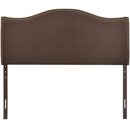 Modway Curl Upholstered Linen Queen Headboard Size with Nailhead Trim and Curved Shape in Dark Brown Fabric