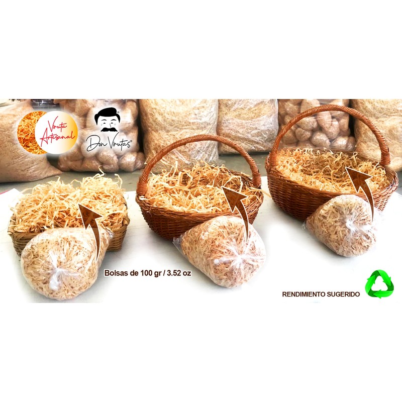 Viruta artesanal decorativa madera natural relleno canastas embalaje compost DON