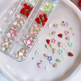 12 Grid Mixed Resin Food Nail Charms 3D Biscuit Donut Ice Cream Nail Art Charms Colorful Cute Nail Art Accessories Designs Flat Nail Supplies for Women Manicure DIY Decorations (Strawberry)
