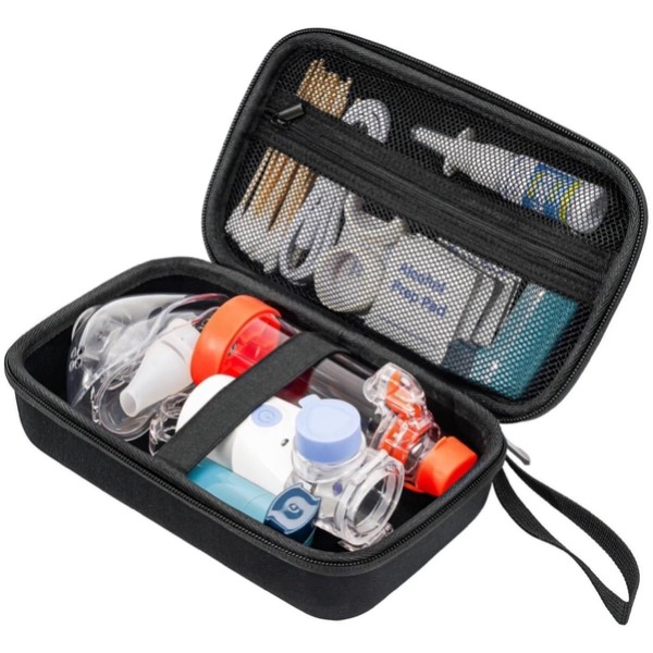 ProCase Hard Carrying Case for Asthma Inhaler, Portable Inhaler Spacer Travel Bag for Adults Kids, Masks Asthma Accessories Holder，Asthma Kits Organizer with Mesh Pocket -Black