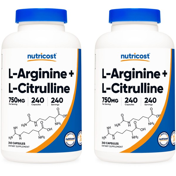 Nutricost L-Arginine L-Citrulline Complex 750mg, 240 Capsules (2 Bottles) - Non-GMO