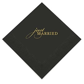 Weddingstar 3-Ply Gold Foil Cocktail Napkins Black - Just Married