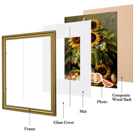 eletecpro 11x14 Picture Frames Set of 2, Vintage Photo Frames with Glass, Ornate Gold Frames 11x14 Display 8x10 Photo with Mat or 11x14 without Mat for Tabletop or Wall Decor, Gold