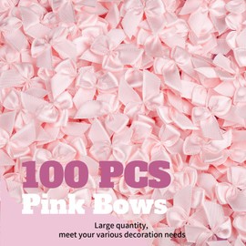 Gootaimi 100 Pcs Pink Bows, 1 Inch Mini Bows for Crafts, Small Satin Ribbon Pink Bow Party Decorations, for DIY Sewing, Flowers Bakery Wrapping, Wedding Birthday Decorations