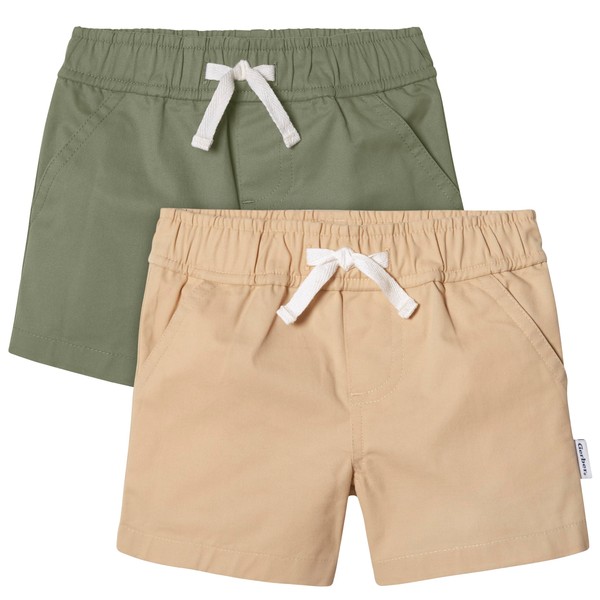 Gerber Baby Toddler Unisex Stretch Chino Shorts, Olive/Dark Khaki