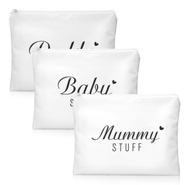 3pcs New Mum Gifts, Baby Shower Gifts for Mum, Gift for a Family of Three Mummy to be Gifts Cosmetic Bags Canvas Pouch Bags with Zipper
