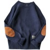 Aspersio Men's Elbow Patch, Loose Knit, Round Neck, Sweater, Long