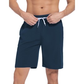ACHTELEPHS Long Swimming Trunks, Men's Swimming Shorts, Quick-Drying Board Shorts with Mesh and Adjustable Drawstring, blue dark blue, L