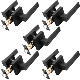 Probrico Door Handles Keyed Alike Heavy Duty Exterior and Interior Door Handles for Front Door, Modern Square Entry Locks,Matte Black Finish,5 Packs