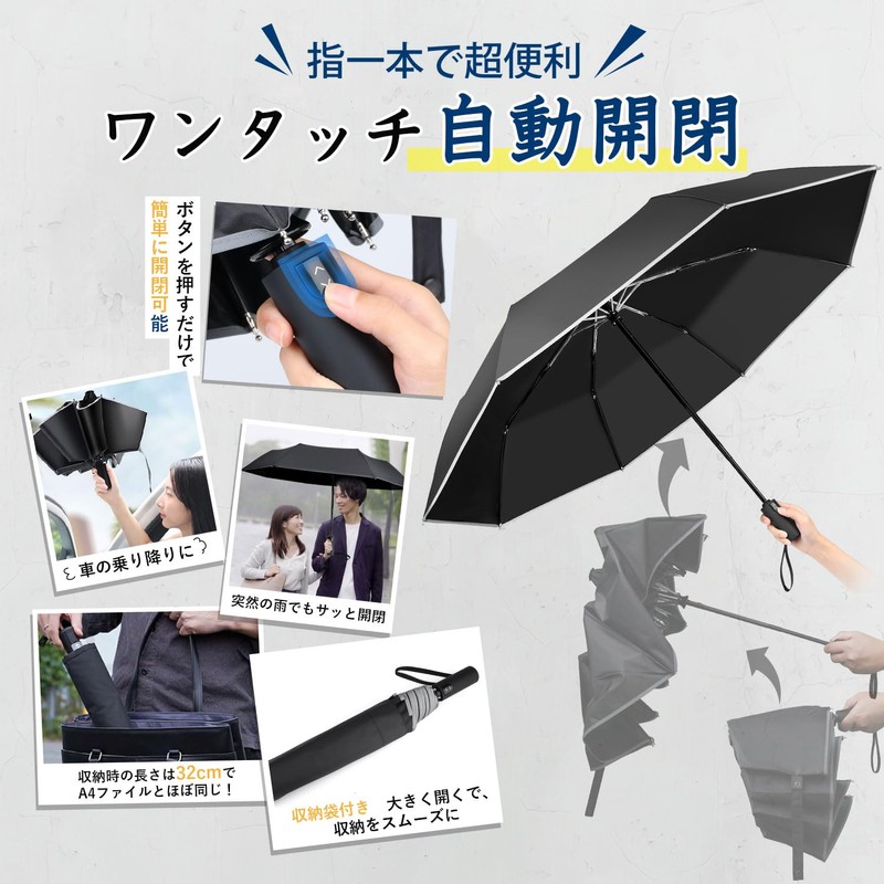 Folding Umbrella, One-Touch, Automatic Opening/Closing, Large Size, Wind Resistant, Heavy