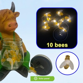 VV-Ladybug Highland Cow Solar Lamp Highland Cow Resin Garden Statue Weather Resistant Resin Outdoor Decorations Perfect for Patio Deck Cartoon Animal Ornaments and Gift for Highland Cow Lover Mom