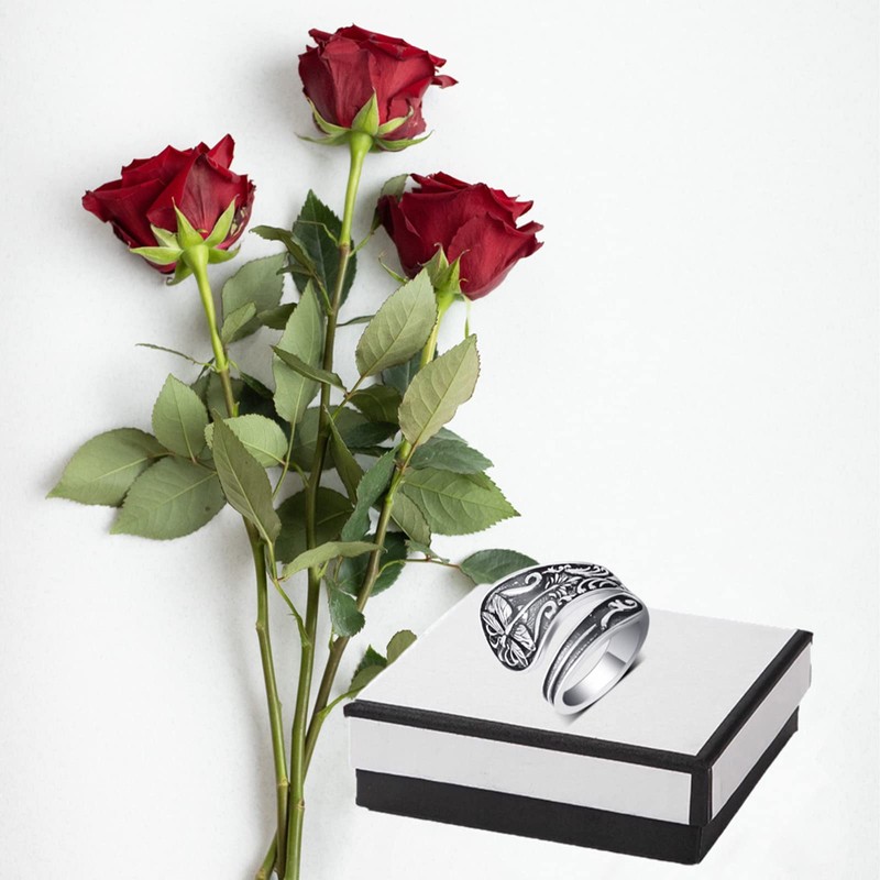 Cawsug Spoon Rings for Women Vintage Silver Boho Statement Dragonfly