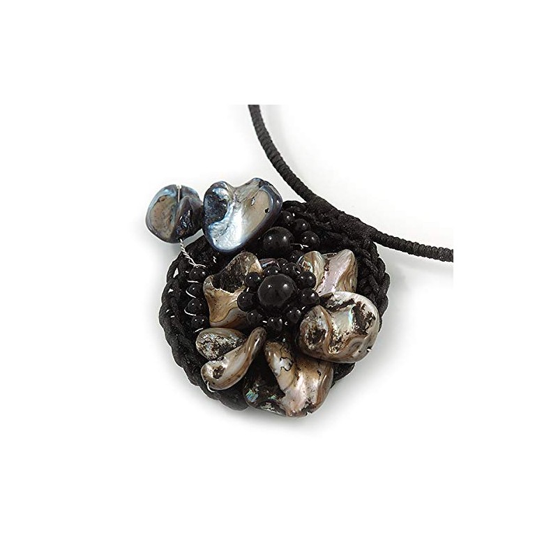 Avalaya Black Shell Component, Acrylic Bead Floral Pendant Flex Wire