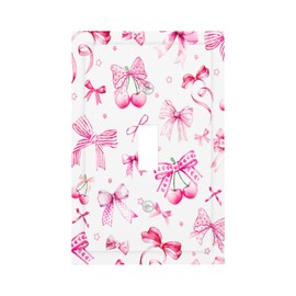 Ukutarly Pink Bows Cherry 1 Gang Single Toggle Light Switch Plate Cover Decorative Cute Girls Wall Plates Faceplate Switchplate Outlet Electrical Mid Size For Bathroom Bedroom