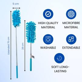 Homeshopa Microfiber Extendable Dusters, Reusable Dusting Brush with Telescoping Pole, Washable Feather Duster Head, Removes Dust & Cleans Windows, Furniture, Home, Office, Assorted Colour (1)