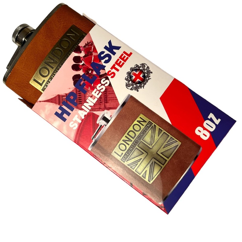 British Souvenir Stainless Steel Hip Flask with London Union Jack