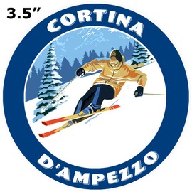 Cortina D'Ampezzo, Italy Skiing Resort Spots Yellow Skiier Decorative Car Truck Window Sticker Decal Vinyl Die-Cut Badge Emblem Vacation Souvenir Travel Gear