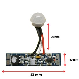 JANDEI - PIR Motion Sensor to PCB Switch for LED Strip and Electronics, Operation with 12V and 24V DC, 96W, Reduced Size for Mounting on Aluminium Profiles