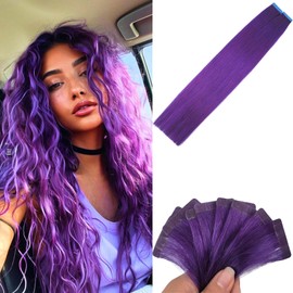 Purple Tape in Hair Extensions Human Hair 18 Inch Remy Invisible Tape in Colored Real Human Hair Extensions for Women