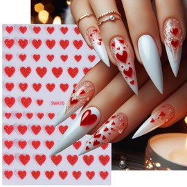 BSBTBZ Heart Nail Stickers - Valentine's Day Love Style Shiny Glitters Red Pink Self-Adhesive Glitter Powder Effect Valentine's Hearts Nail Design for Women DIY Manicure Supplies