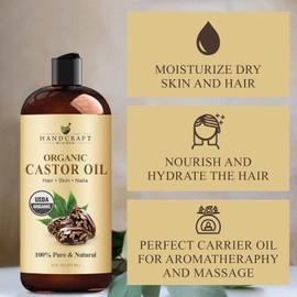 Handcraft Blends 100% Pure Castor Oil - Huge 16 OZ - All Natural Premium Quality "Moisturizes & Protects Dry Skin" Used for Hair Growth, Eyelashes, Joint and Muscle Pain