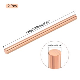 MECCANIXITY 2 Pack Pure Copper Round Rod 10mm/0.39 Inch Diameter 200mm/8 Inch Length Solid Copper Rod Lathe Bar Stock for DIY Metal Craft Metal Working Hobbies