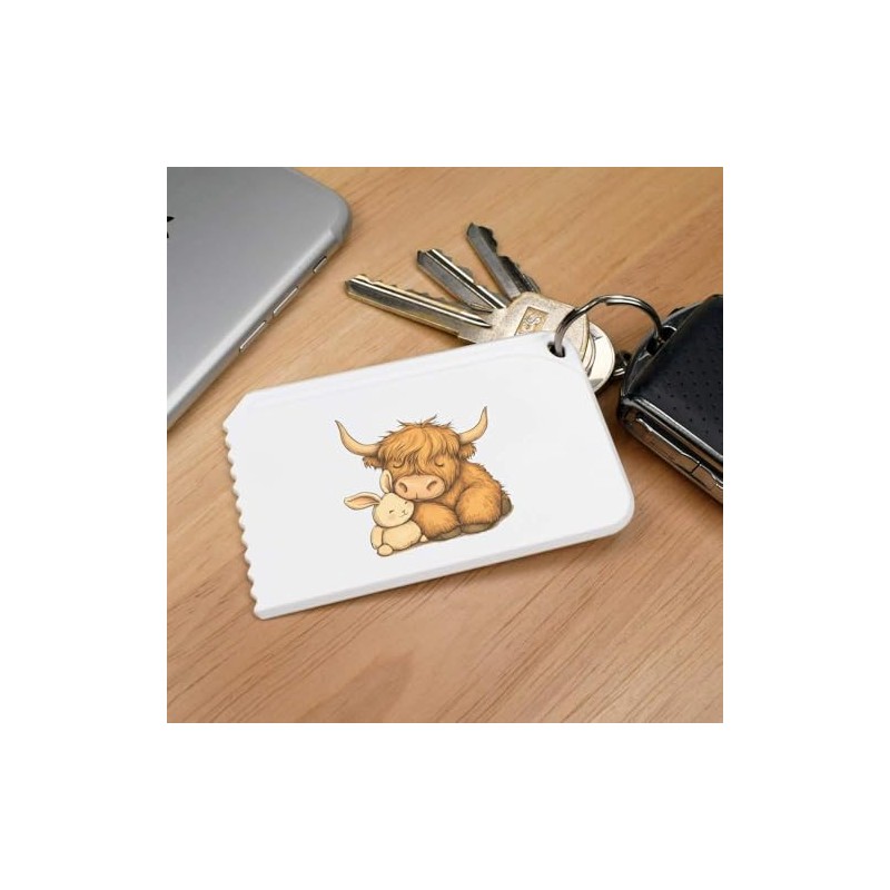 Azeeda 'Sleeping Highland Cow Cuddling with Bunny Toy' Plastic Ice
