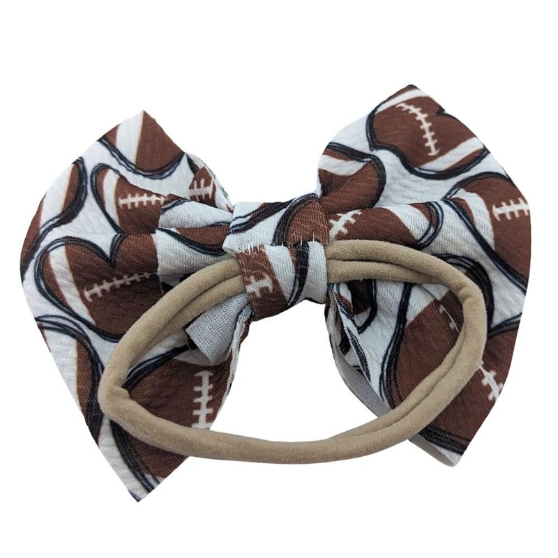Football Bow and Nylon Headband, Handmade Bullet Fabric Sports Bow