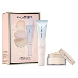 Laura Mercier Flawless Treats Mini Prime + Set Duo, Talc-Free Translucent Loose Setting Powder Ultra-Blur, Hyaluronic Acid Infused, Hydrating Primer, For Normal to Dry + Mature Skin, Holiday Gift Set