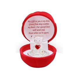 OnlineStreet - Love Heart Teddy Bear Ornament Red Celebration Rose Gift Boxed Glass Present Girlfriend Boyfriend BF GF Wife Christmas Valentines Day Gift