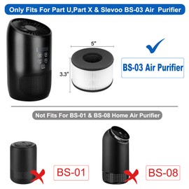 CPGSY BS-03 True HEPA Replacement Filter Compatible for PARTU BS-03 and Slevoo BS-03 HEPA Air Purifiers with 3-in-1 Filtration System, Part U, Part X, 2 Pack