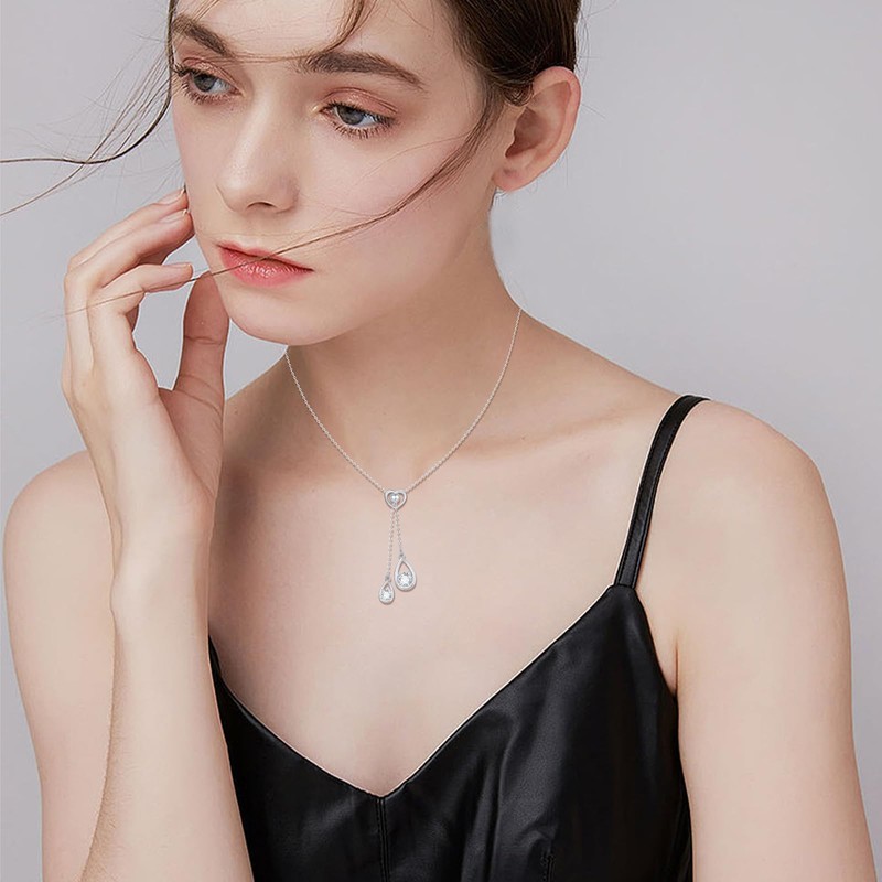 YEESIA Teardrop Lariat Necklace 925 Sterling Silver Y Drop Necklace