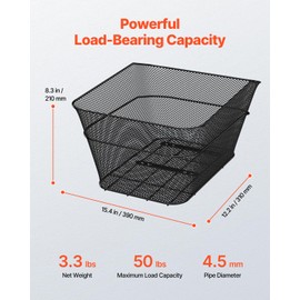 VEVOR Rear Bike Basket, Wire Mesh Bicycle Basket with Cargo Net & Waterproof Cover, Durable Metal Bike Back Basket, Fits Most Rear Bike Racks, Mounting Tools Included