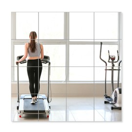 PopularLdo 16 Pack 12x12 Inch Shatterproof Acrylic Mirror Tiles, Self-Adhesive Full Body Wall Mirrors for Bedroom, Home Gym, Bathroom & Living Room, Unbreakable Flexible Mirror Sheets