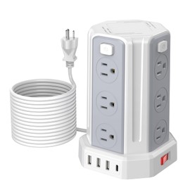 SMALLRT Power Strip Surge Protector, 16.4 Ft Extension Cord with 12 AC Multiple Outlets 4 USB (1 USB C), SMALLRT Power Tower Desktop Charging Station, Home Dorm Room Office Essentials, Desk Accessories White