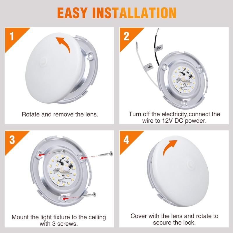 Facon 4.5" LED RV Puck Light Surface Mount - 2Pack,