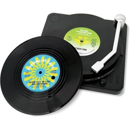 Shennvng Vinyl Record Coasters for Drinks with Record Player Holder, 6 Pcs Retro and Legendary Coasters Set, Funny Coasters for Music Lovers, Housewarming Hostess Gifts, Birthday (Nostalgia)