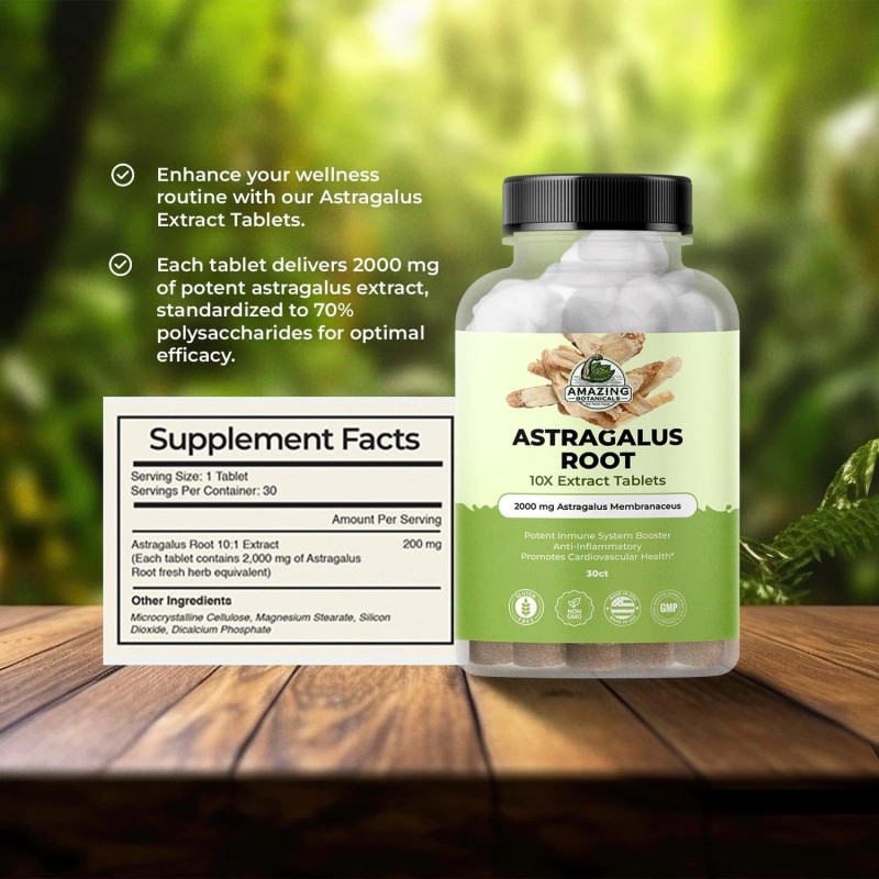 Amazing Botanicals Astragalus Extract Tablets 2000mg 10X 70% Polysaccharide