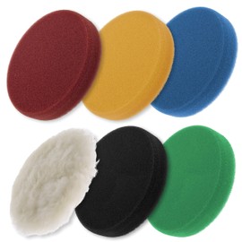 TCP Global 6.5 Inch Buffing Pads Set - 5 Smooth Flat Foam Buffer Pads & 1 Wool Pad for Orbital Buffers, DA Polish Pad for Paint Correction, Polishing Kit for Auto & Boat Gelcoat Detailing