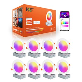 Kaqur Smart Recessed Lighting 6 Inch, 13W 1300lm RGBCW Smart WiFi Recessed Lights with Junction Box, Smart LED Ceiling Light Work with Alexa/Google Assistant, Smart Can Lights APP Control, 8 Pack