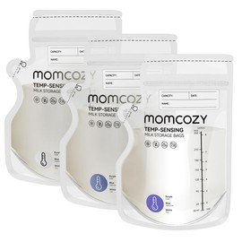 Momcozy Easy Pour Breastmilk Storage Bag, 8Oz, Temp-Sensing Color Change, 120 Count Milk Bag with Self Standing for Breastfeeding, No Leak Presterilized for Freezer, Recyclable & BPA Free